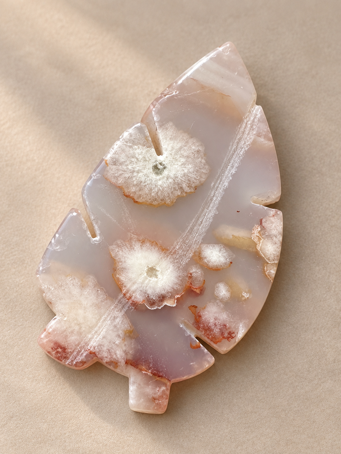 Natural Flower Agate botanical tree carving, soft indoor light, photo 4