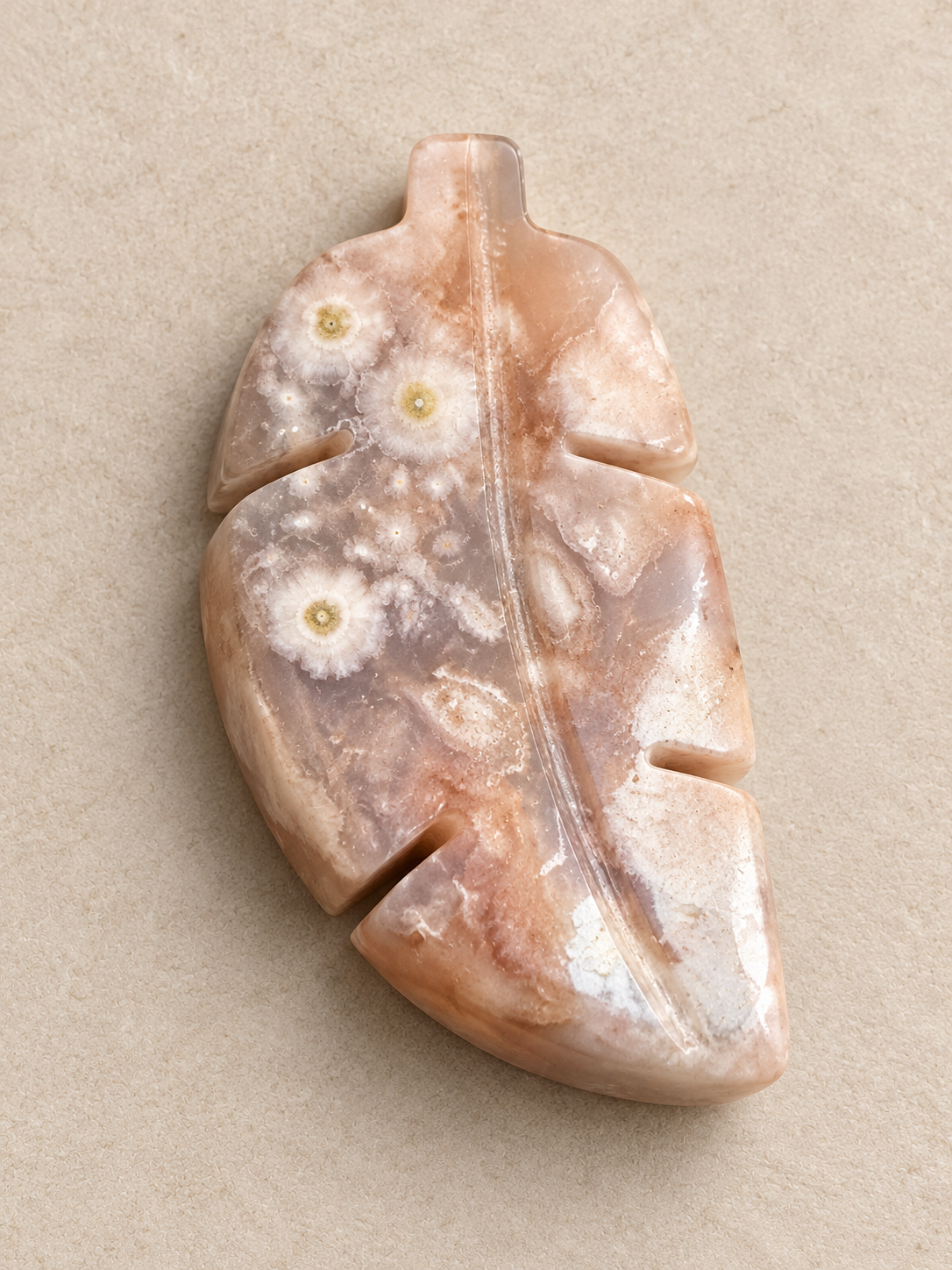 Natural Flower Agate botanical tree carving, soft indoor light, photo 6