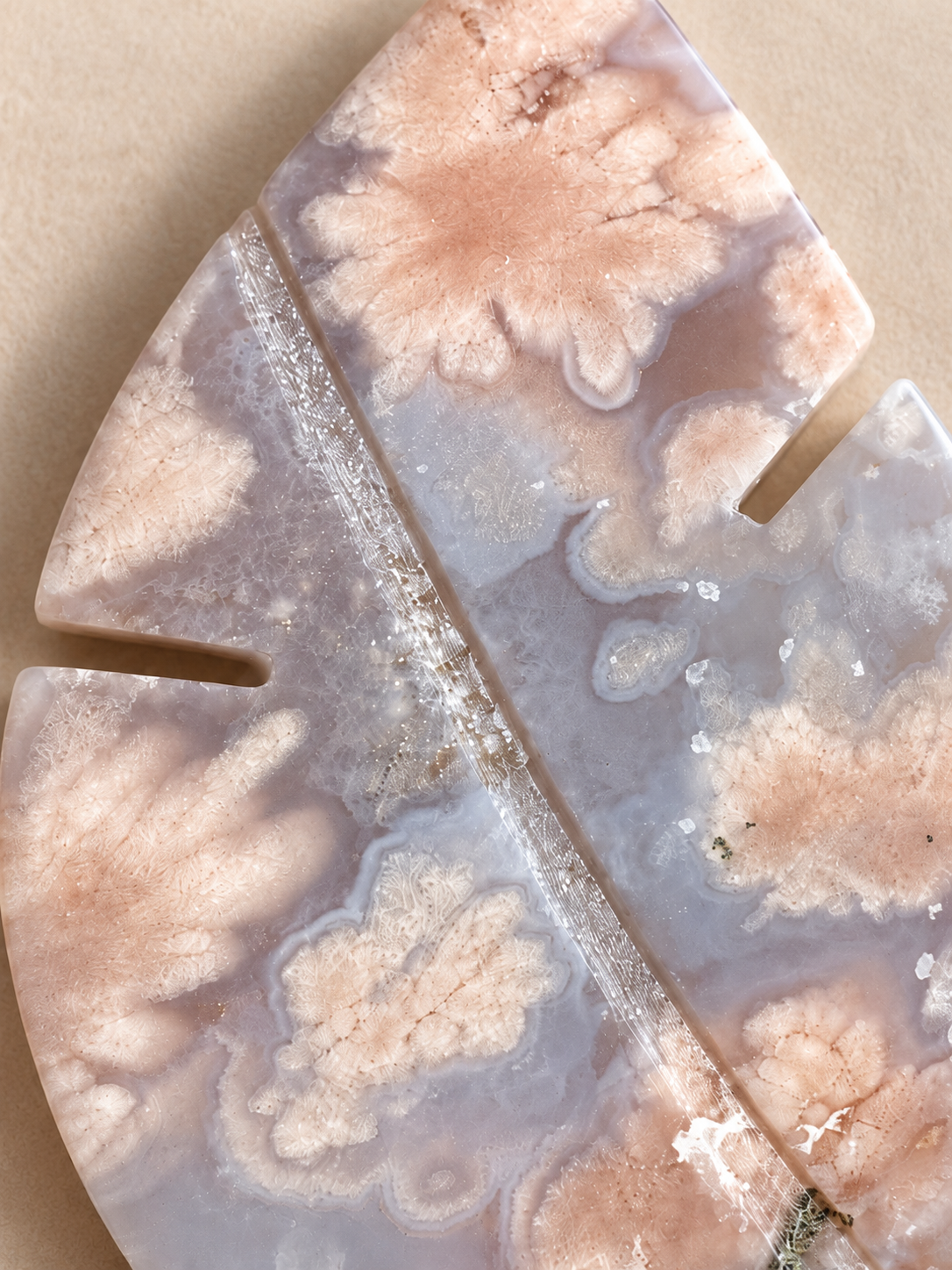 Natural Flower Agate botanical tree carving, soft indoor light, photo 9