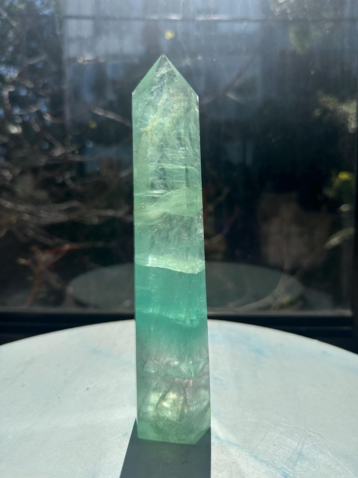 Close detail of natural horizontal banding in Fluorite tower #12