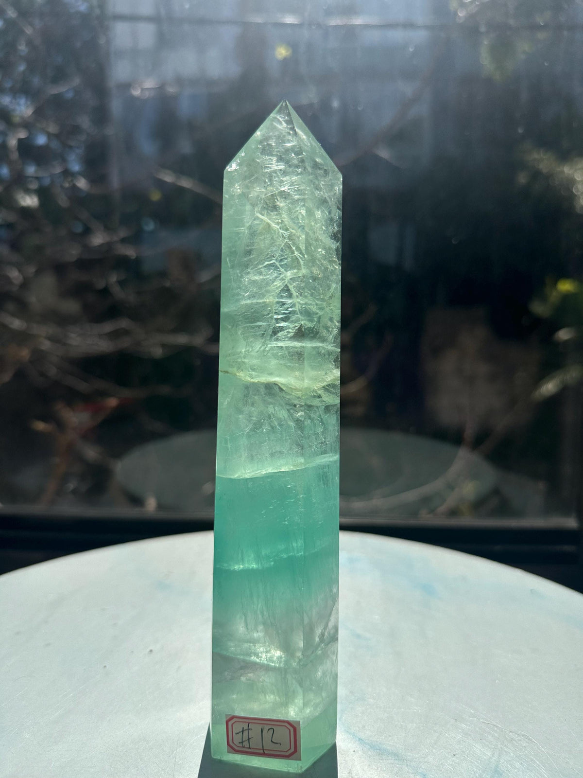 Natural translucency in exact one-of-a-kind Fluorite tower #12