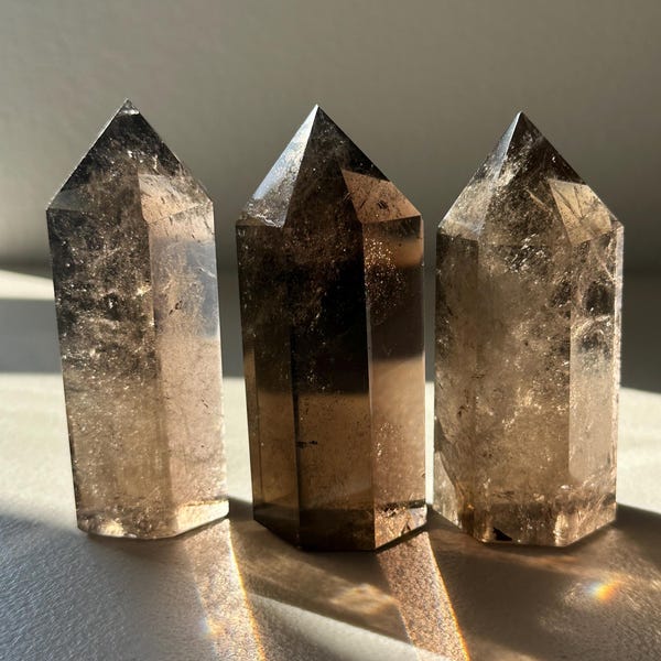 Brazilian Smoky Quartz tower with polished point and translucent tea-brown colour