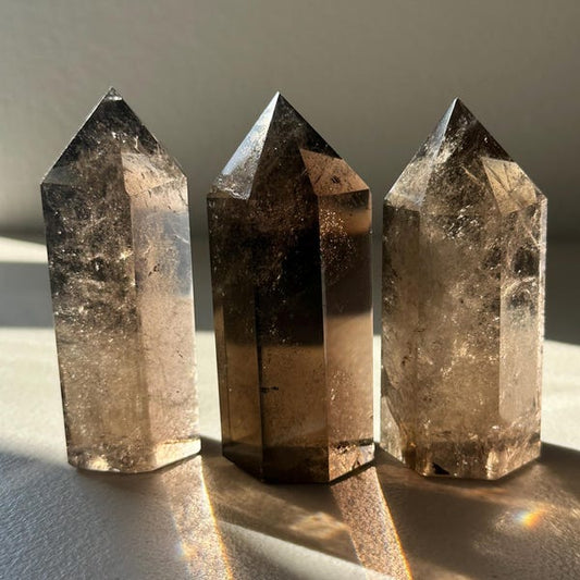 Brazilian Smoky Quartz tower with polished point and translucent tea-brown colour