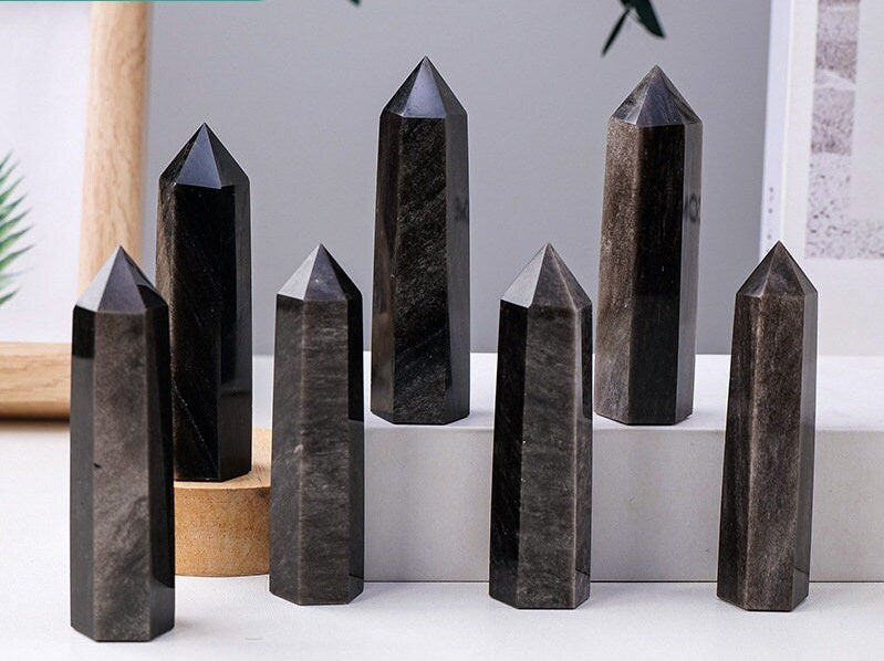 Gold Sheen Obsidian Tower | Natural Crystal Point 5–8cm