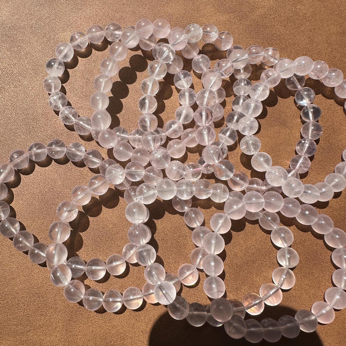 Mozambique Rose Quartz Bracelet | 8mm Beads & Gold-Plated Spacers