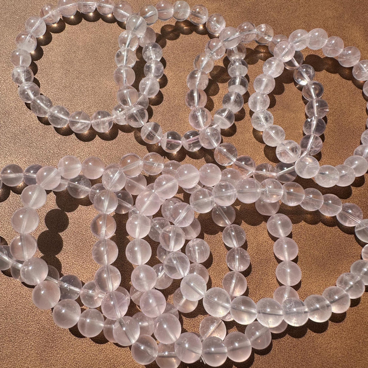 Mozambique Rose Quartz Bracelet | 8mm Beads & Gold-Plated Spacers