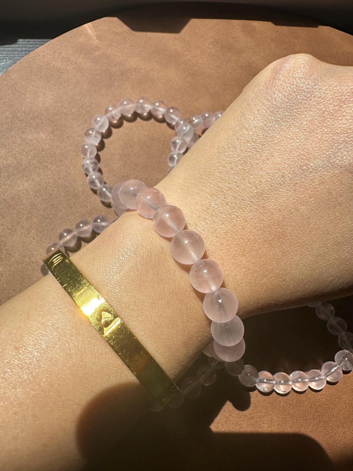 Mozambique Rose Quartz Bracelet | 8mm Beads & Gold-Plated Spacers