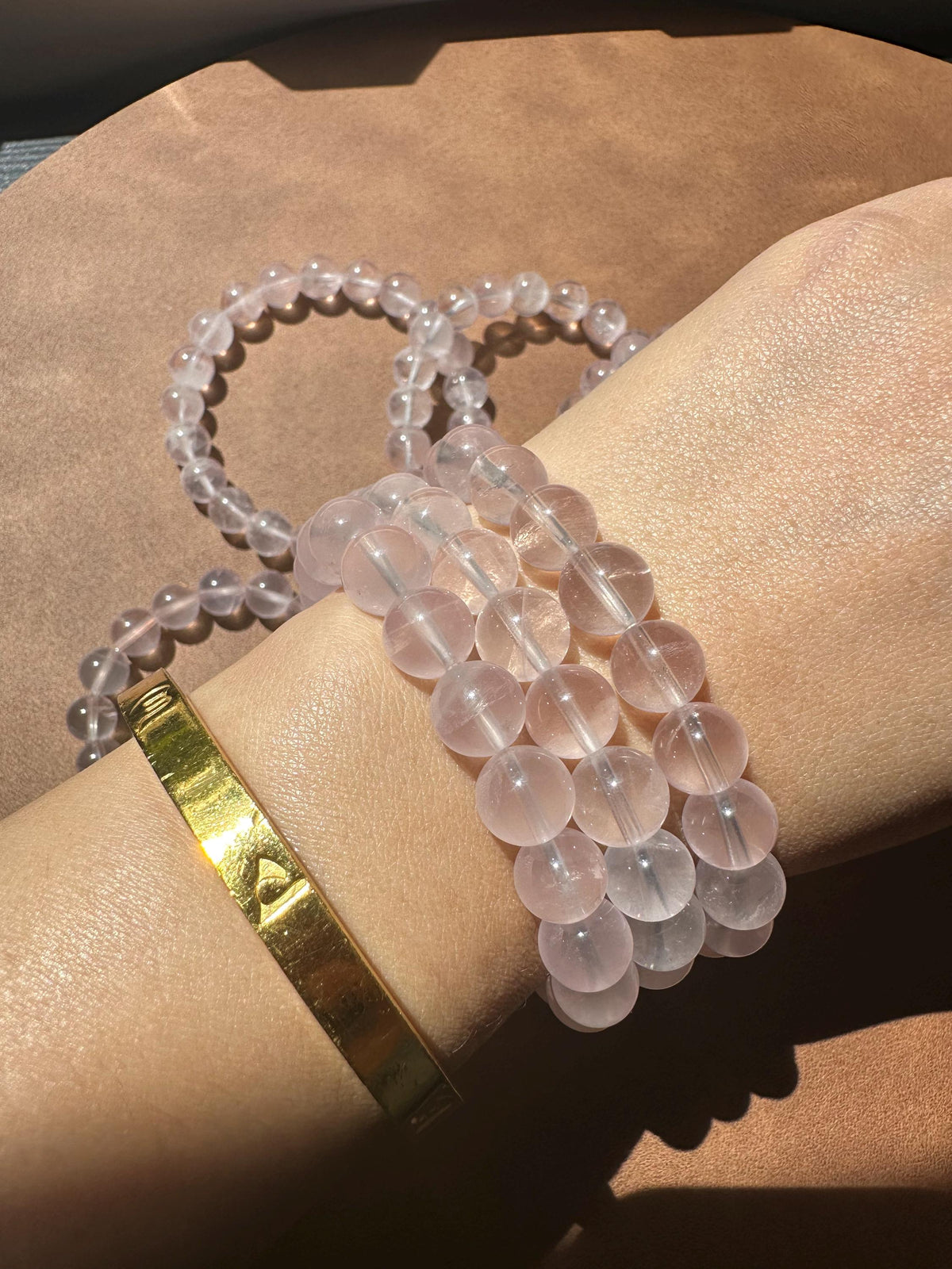 Mozambique Rose Quartz Bracelet | 8mm Beads & Gold-Plated Spacers