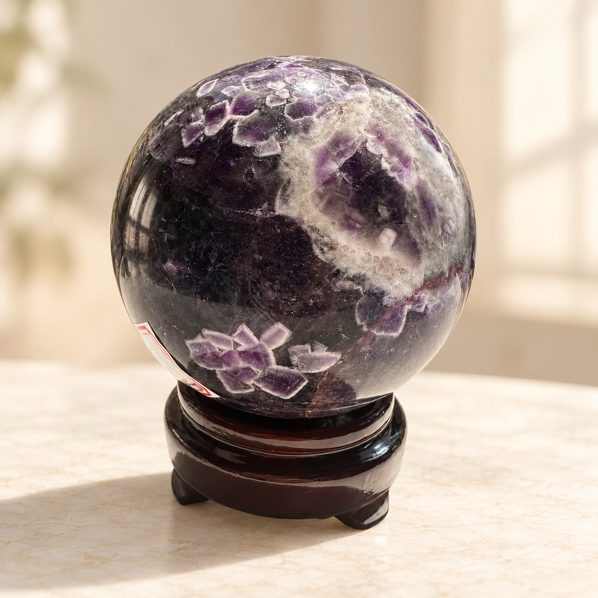 Large Madagascar Dream Amethyst sphere #2, 1.06kg, 9.5cm / 3.74in, angle