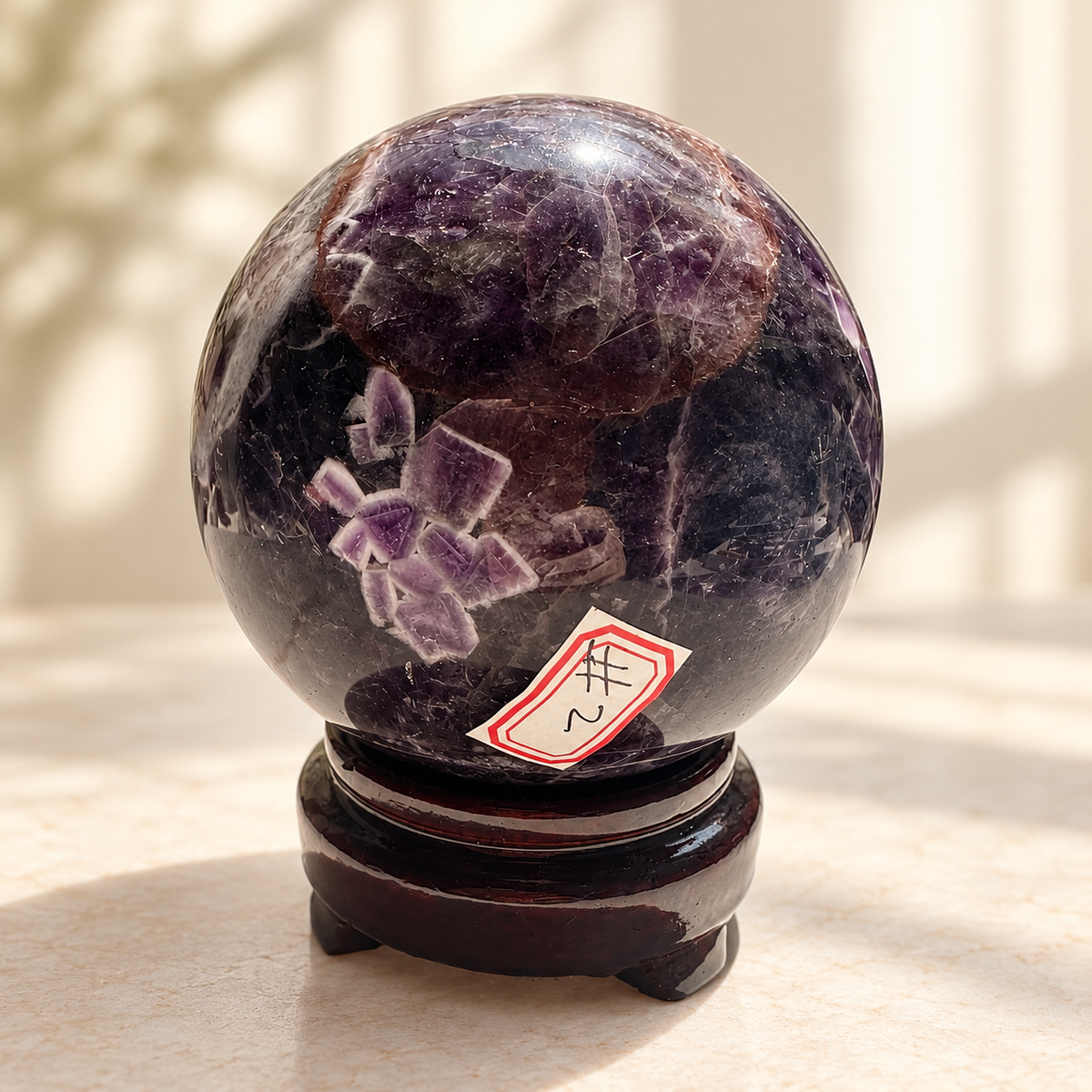 Large Madagascar Dream Amethyst sphere #2, 1.06kg, 9.5cm / 3.74in, number-angle
