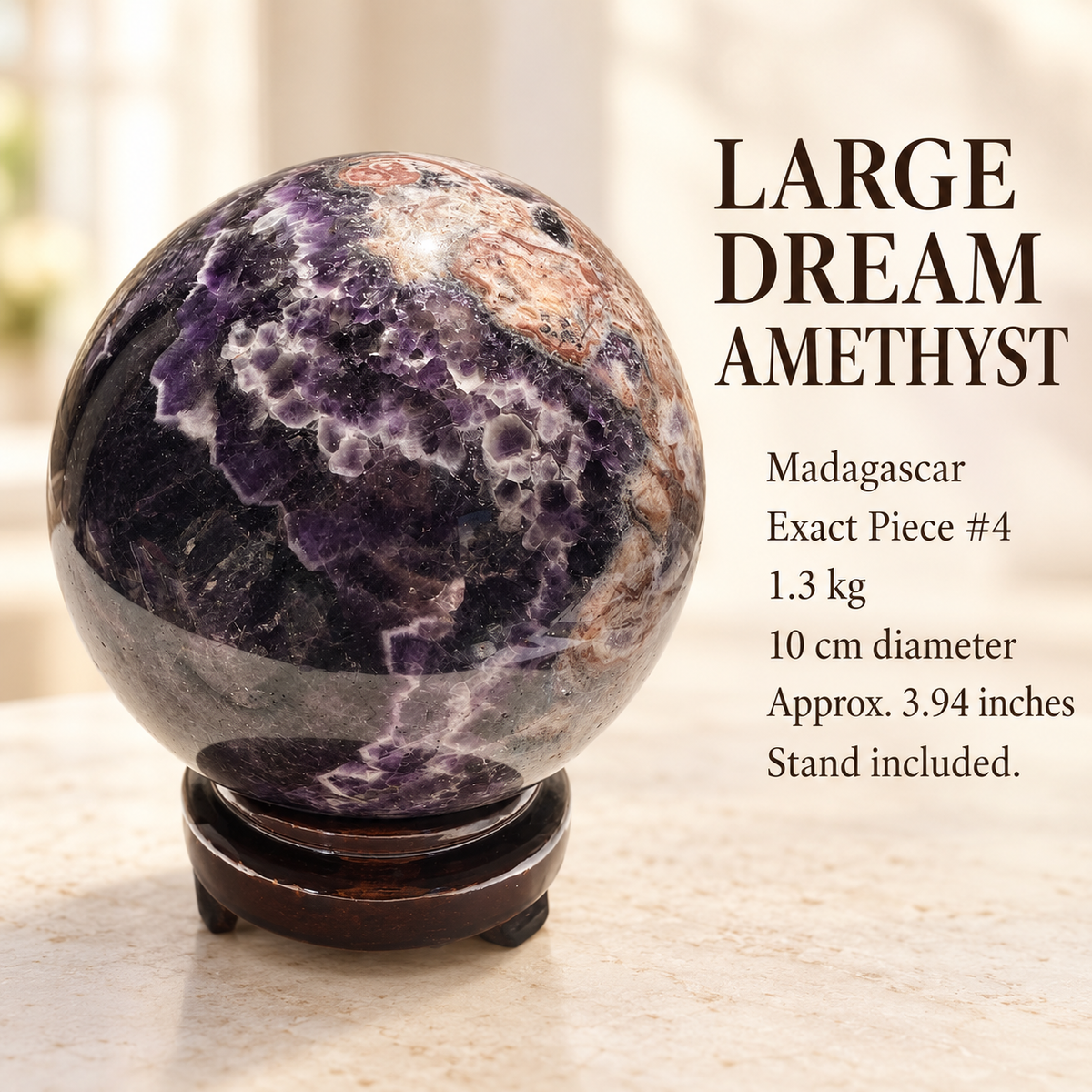 Large Madagascar Dream Amethyst sphere #4, 1.3kg, 10cm / 3.94in, specification