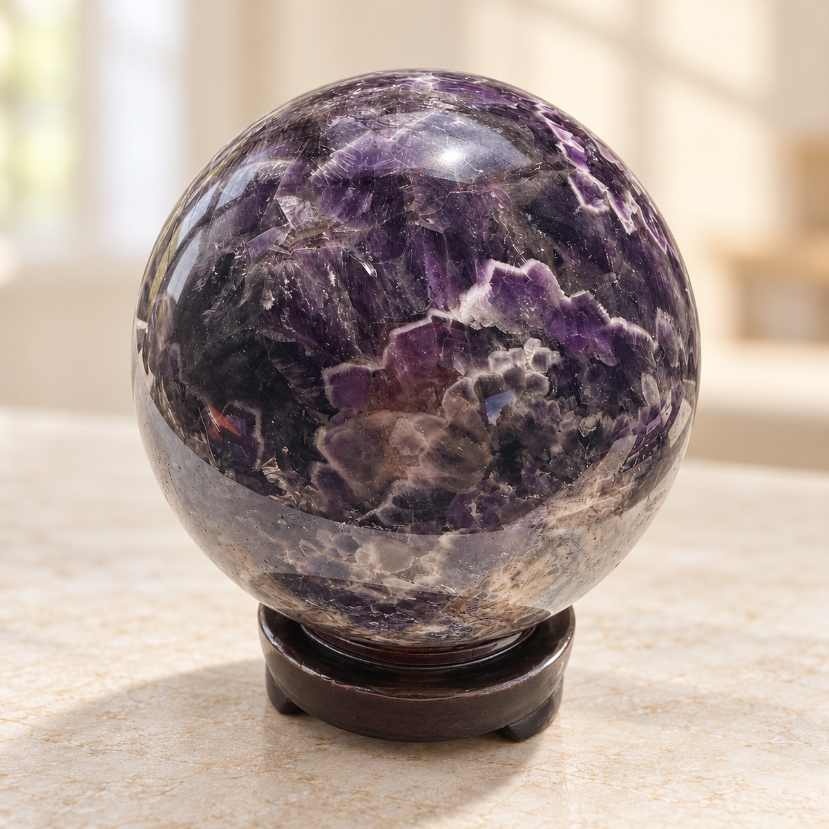 Large Madagascar Dream Amethyst sphere #4, 1.3kg, 10cm / 3.94in, veils