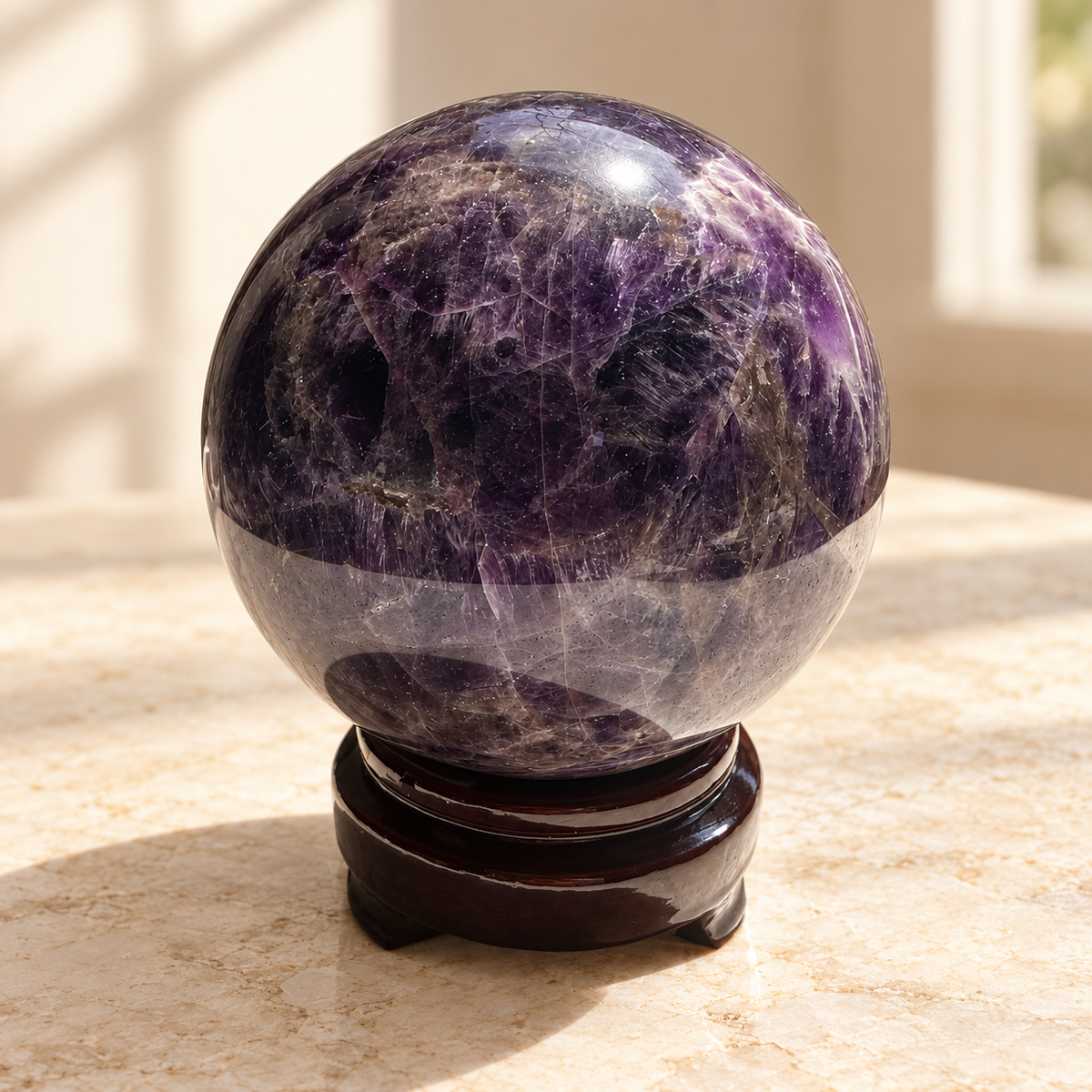 Large Madagascar Dream Amethyst sphere #5, 1.27kg, 9.9cm / 3.90in, dark-side