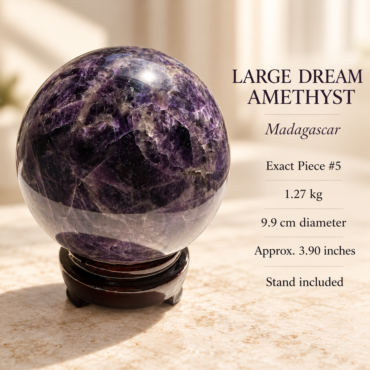 Large Madagascar Dream Amethyst sphere #5, 1.27kg, 9.9cm / 3.90in, specification