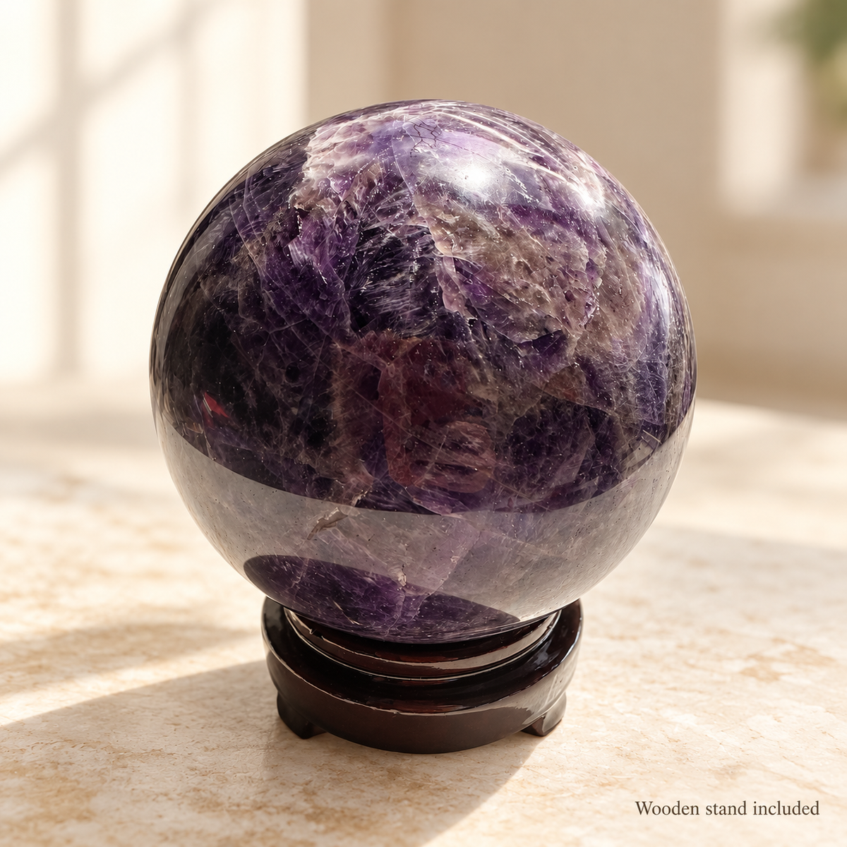 Large Madagascar Dream Amethyst sphere #5, 1.27kg, 9.9cm / 3.90in, stand-included
