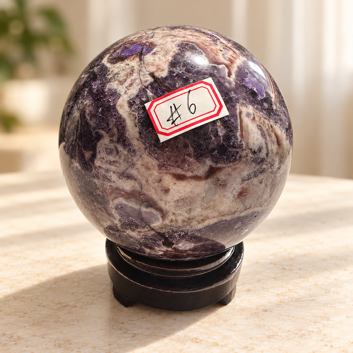 Large Dream Amethyst sphere #6 with stand, 1.27kg, 9.9cm / 3.90in, view 1