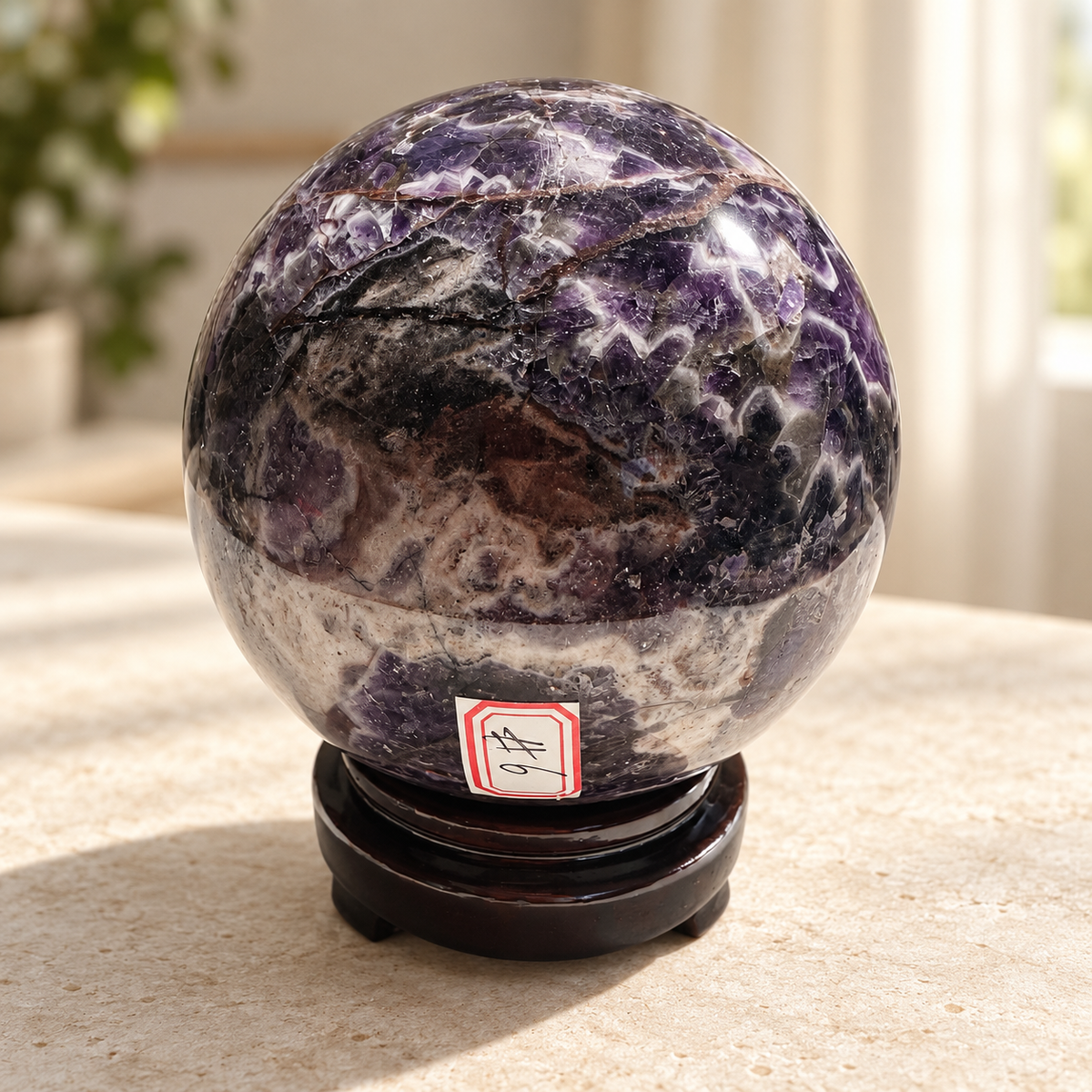 Large Dream Amethyst sphere #6 with stand, 1.27kg, 9.9cm / 3.90in, view 2
