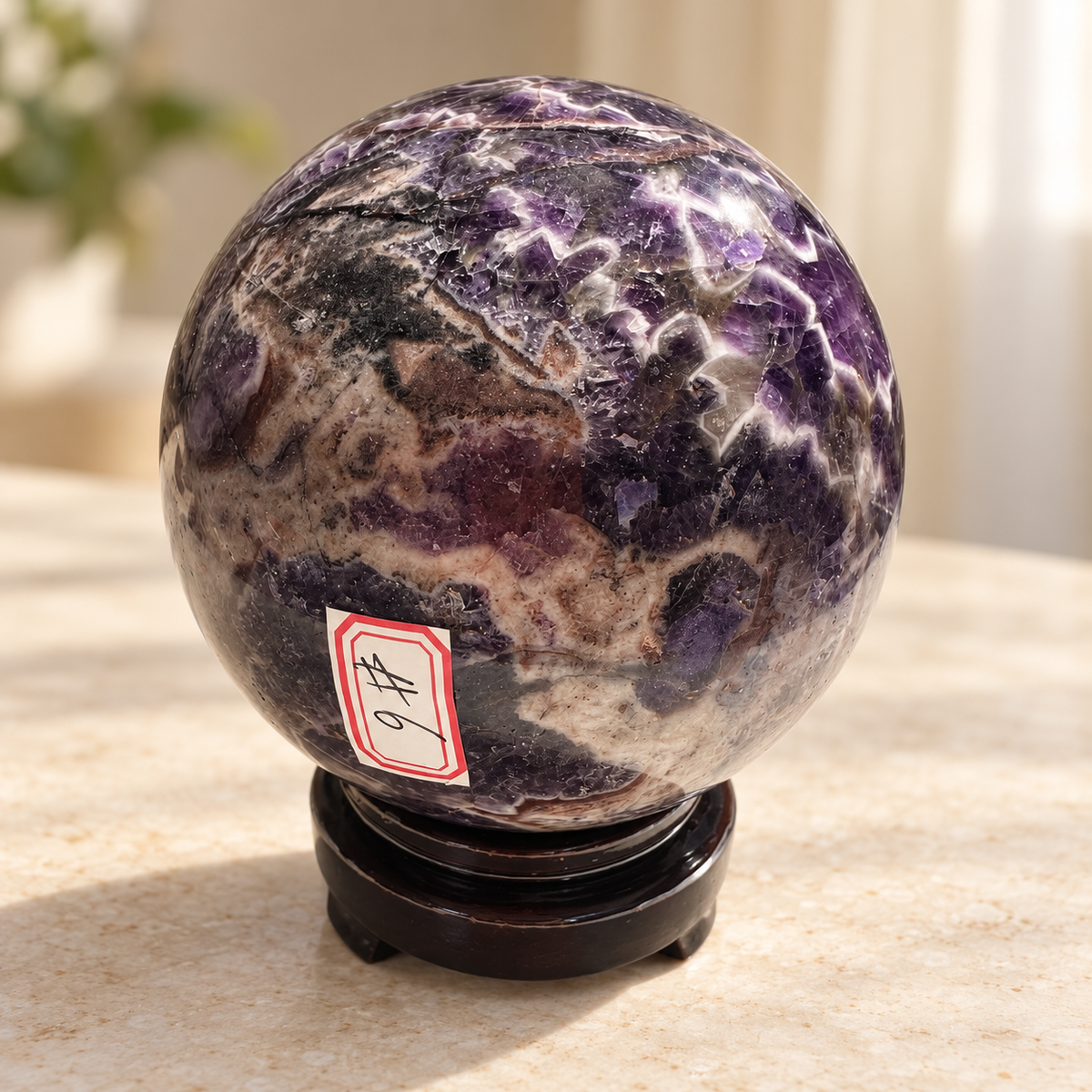 Large Dream Amethyst sphere #6 with stand, 1.27kg, 9.9cm / 3.90in, view 3