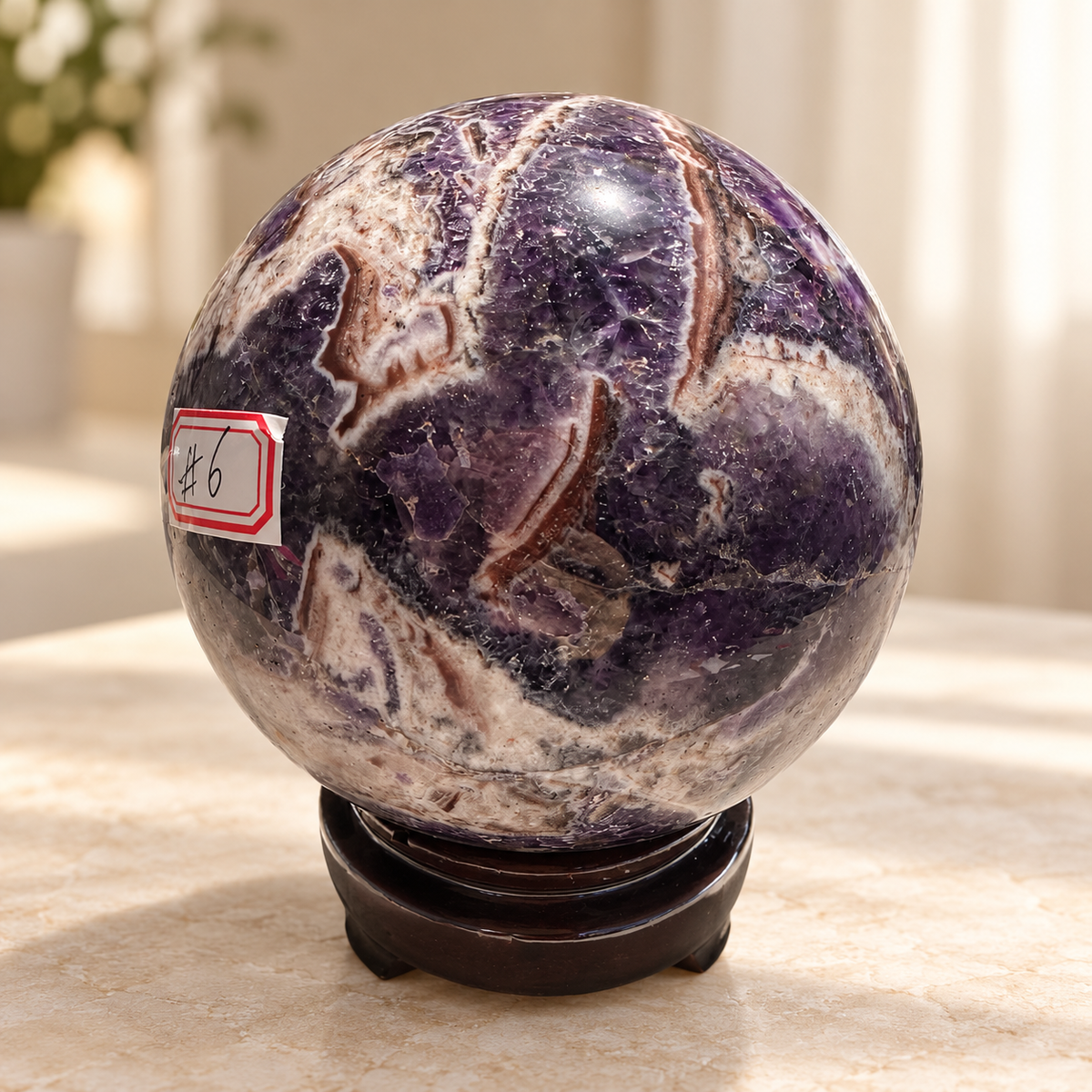 Large Dream Amethyst sphere #6 with stand, 1.27kg, 9.9cm / 3.90in, view 4