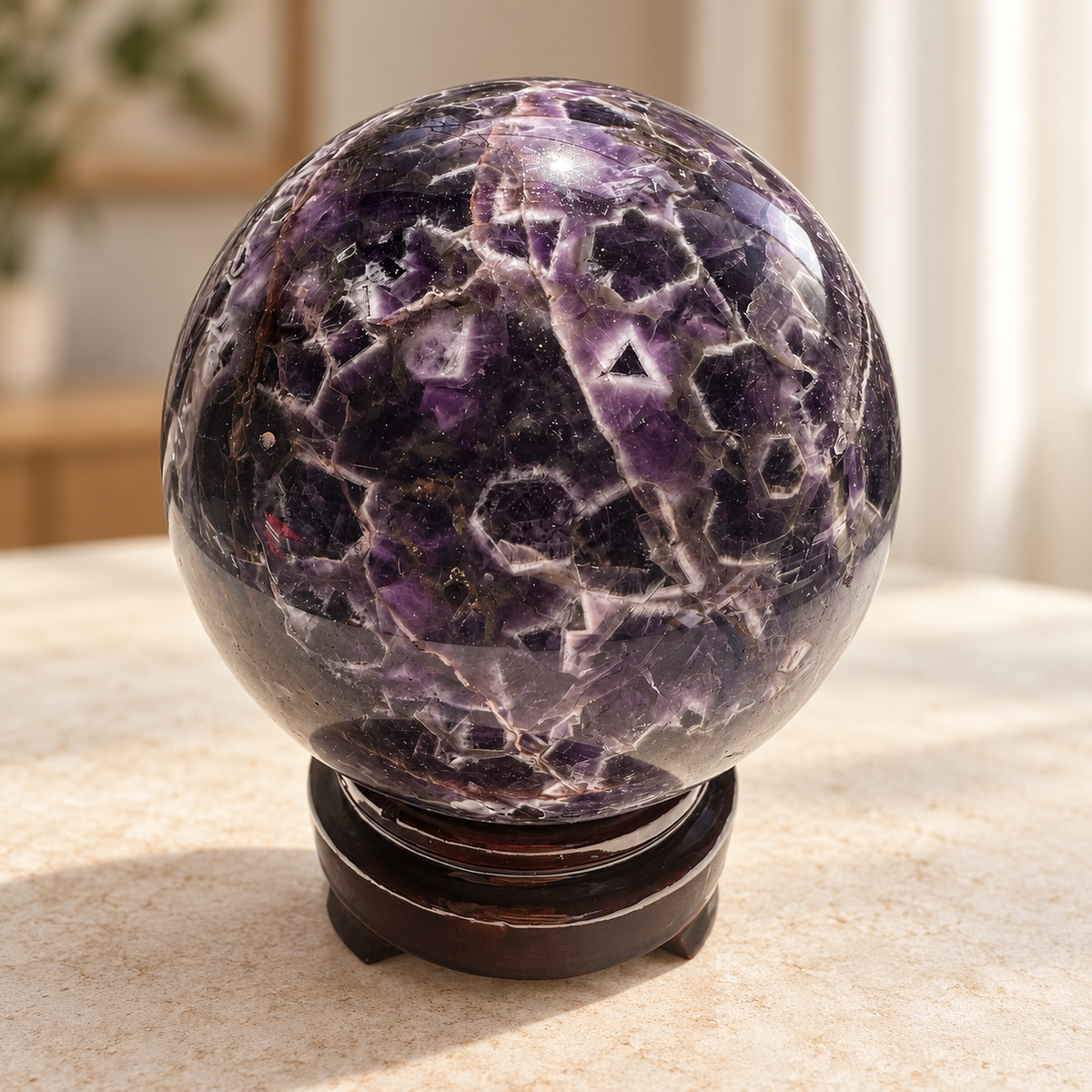 Large Dream Amethyst sphere #6 with stand, 1.27kg, 9.9cm / 3.90in, view 5