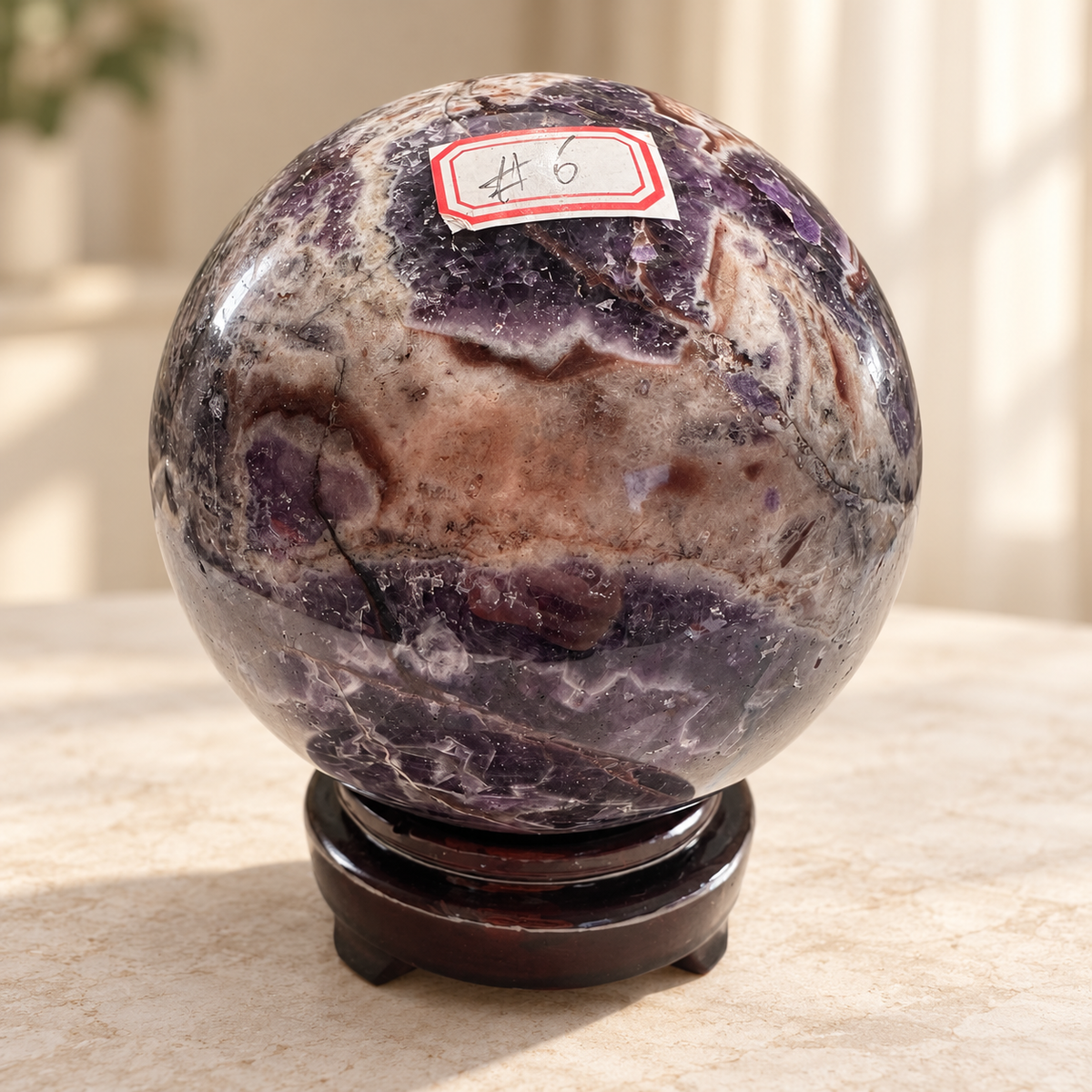 Large Dream Amethyst sphere #6 with stand, 1.27kg, 9.9cm / 3.90in, view 7