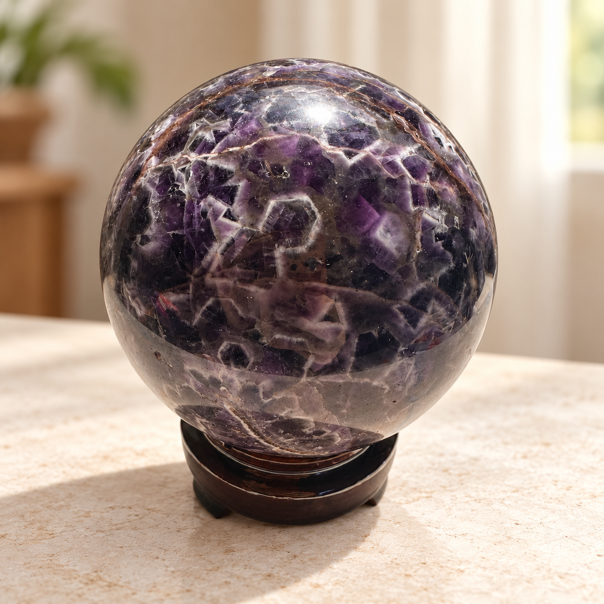 Large Dream Amethyst sphere #6 with stand, 1.27kg, 9.9cm / 3.90in, view 8