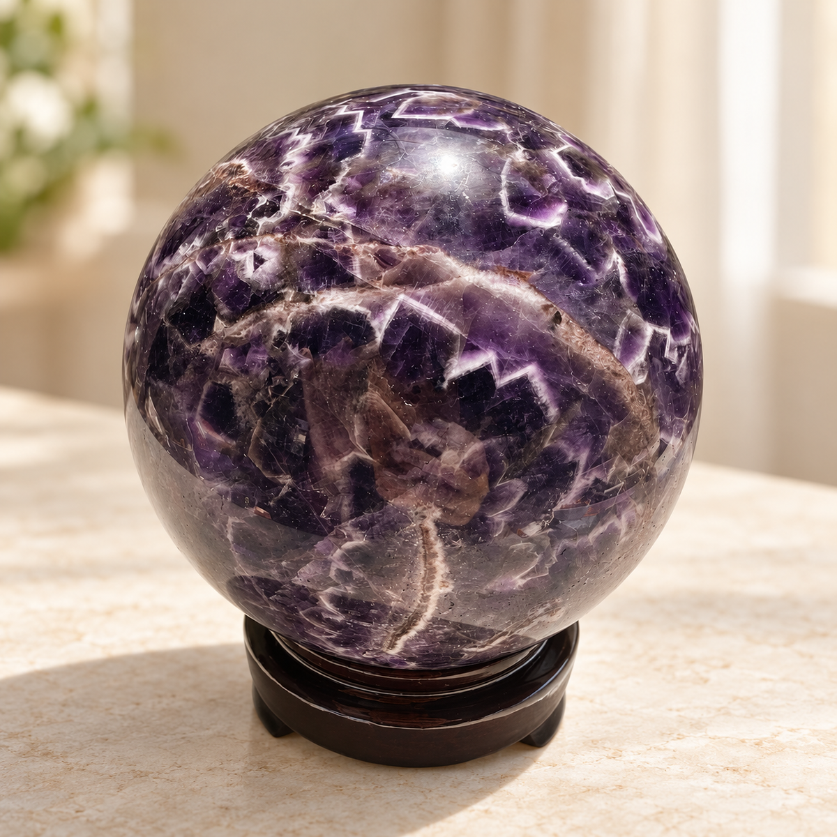Large Dream Amethyst sphere #6 with stand, 1.27kg, 9.9cm / 3.90in, view 9
