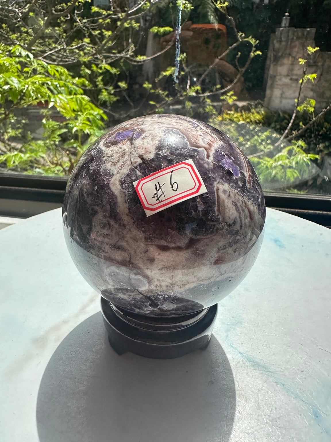 Original natural-light photo of exact Dream Amethyst sphere #6