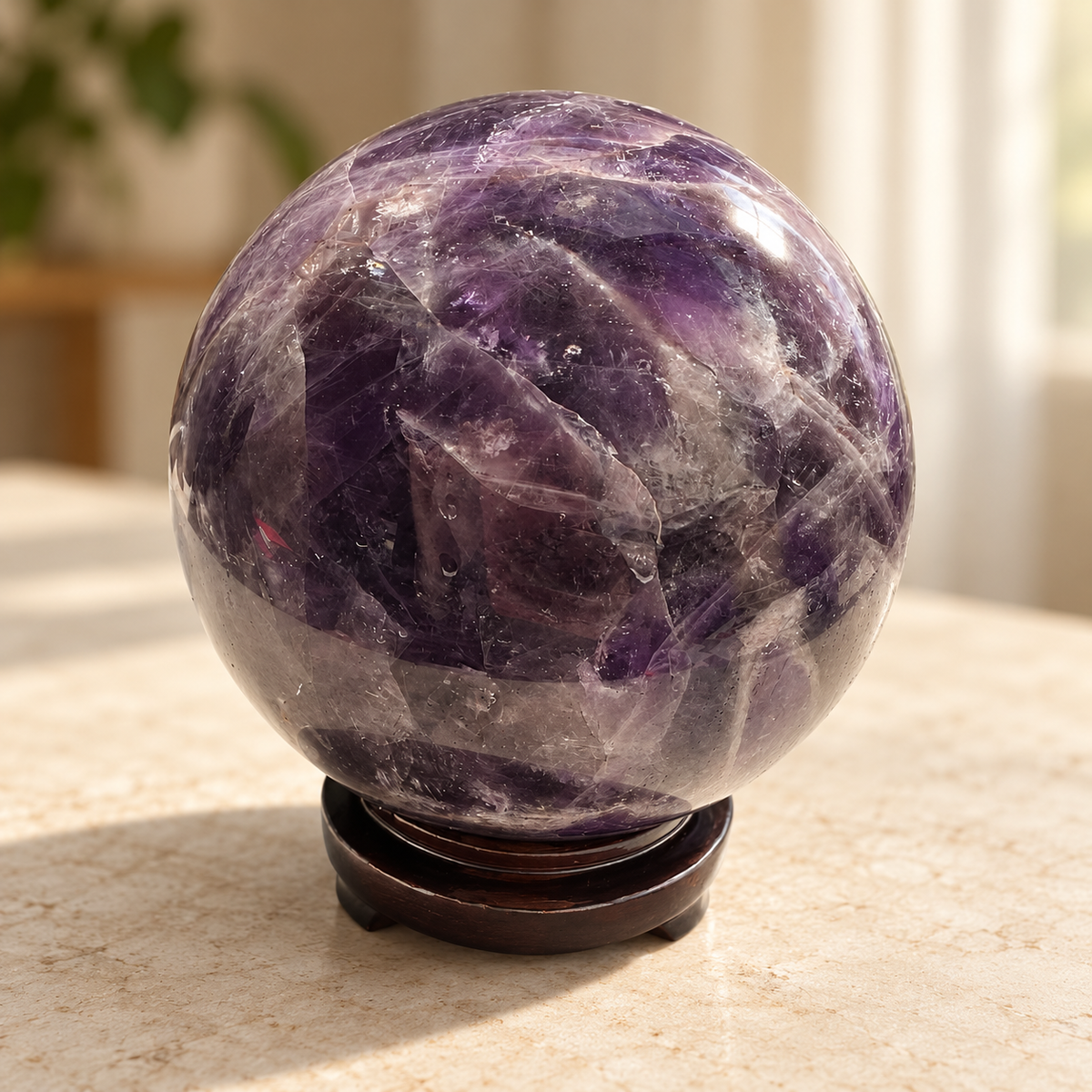 Large Madagascar Dream Amethyst sphere #7 with stand, 1.44kg, 10.3cm / 4.06in, view 2