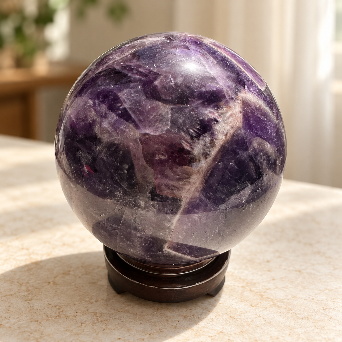 Large Madagascar Dream Amethyst sphere #7 with stand, 1.44kg, 10.3cm / 4.06in, view 3