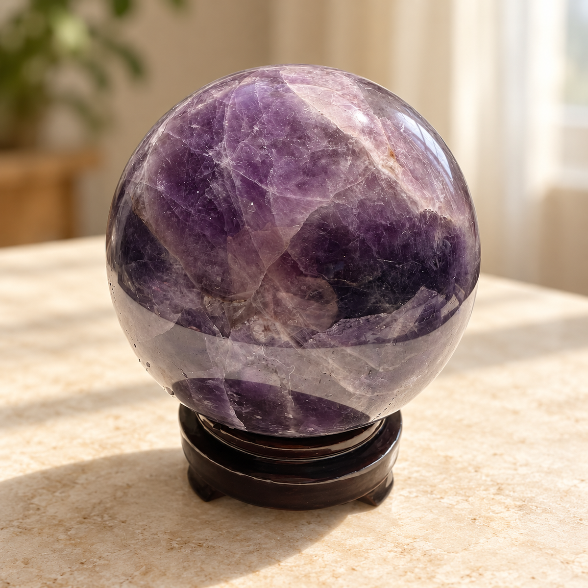 Large Madagascar Dream Amethyst sphere #7 with stand, 1.44kg, 10.3cm / 4.06in, main view