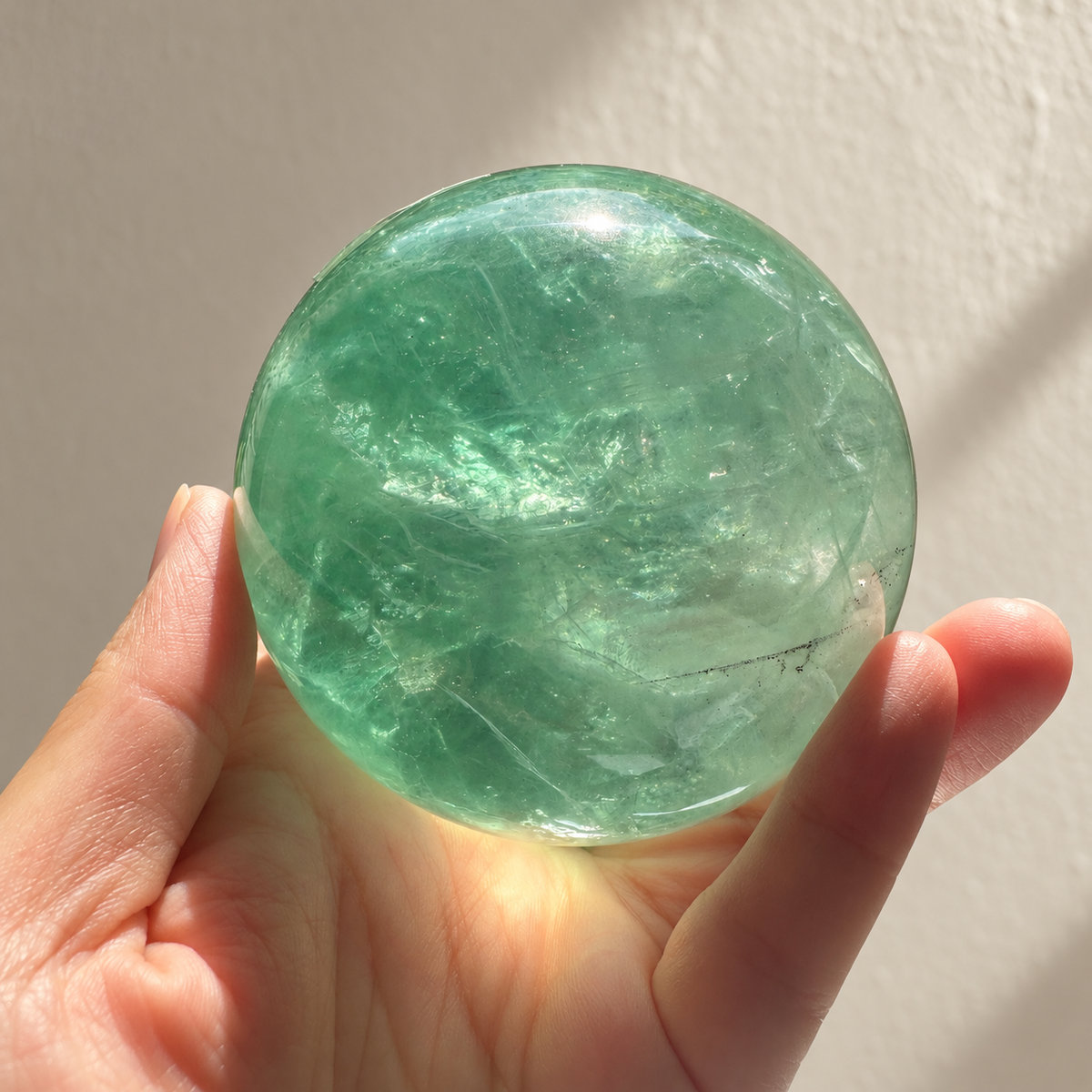 Madagascar green fluorite sphere Exact Piece #2, 787g, 8.2cm / 3.23in, inclusions