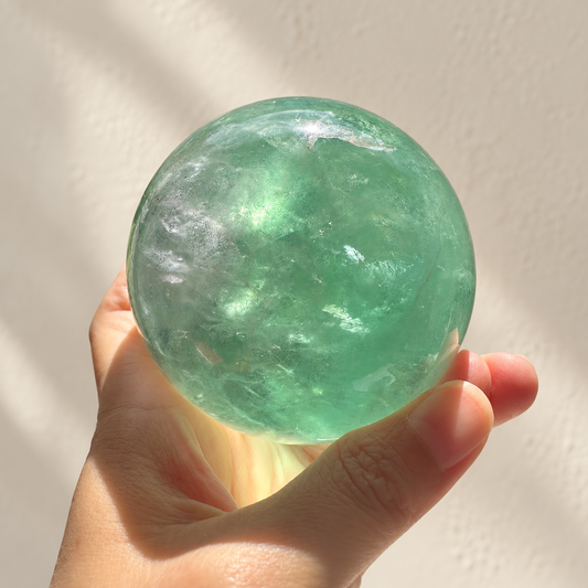 Madagascar green fluorite sphere Exact Piece #2, 787g, 8.2cm / 3.23in, main
