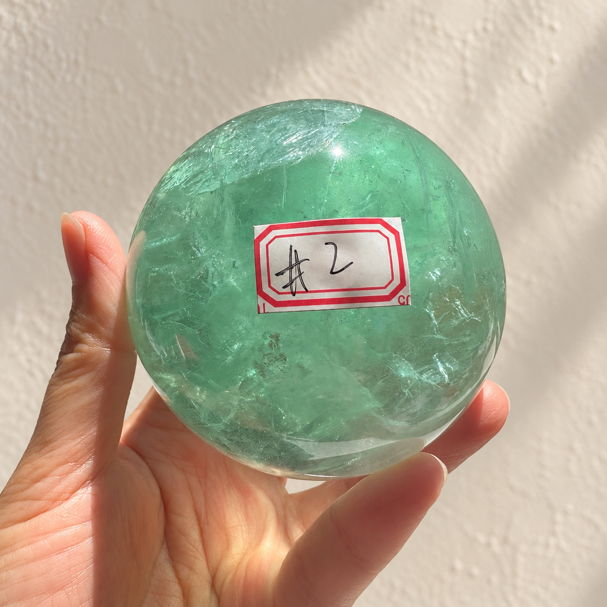 Madagascar green fluorite sphere Exact Piece #2, 787g, 8.2cm / 3.23in, number