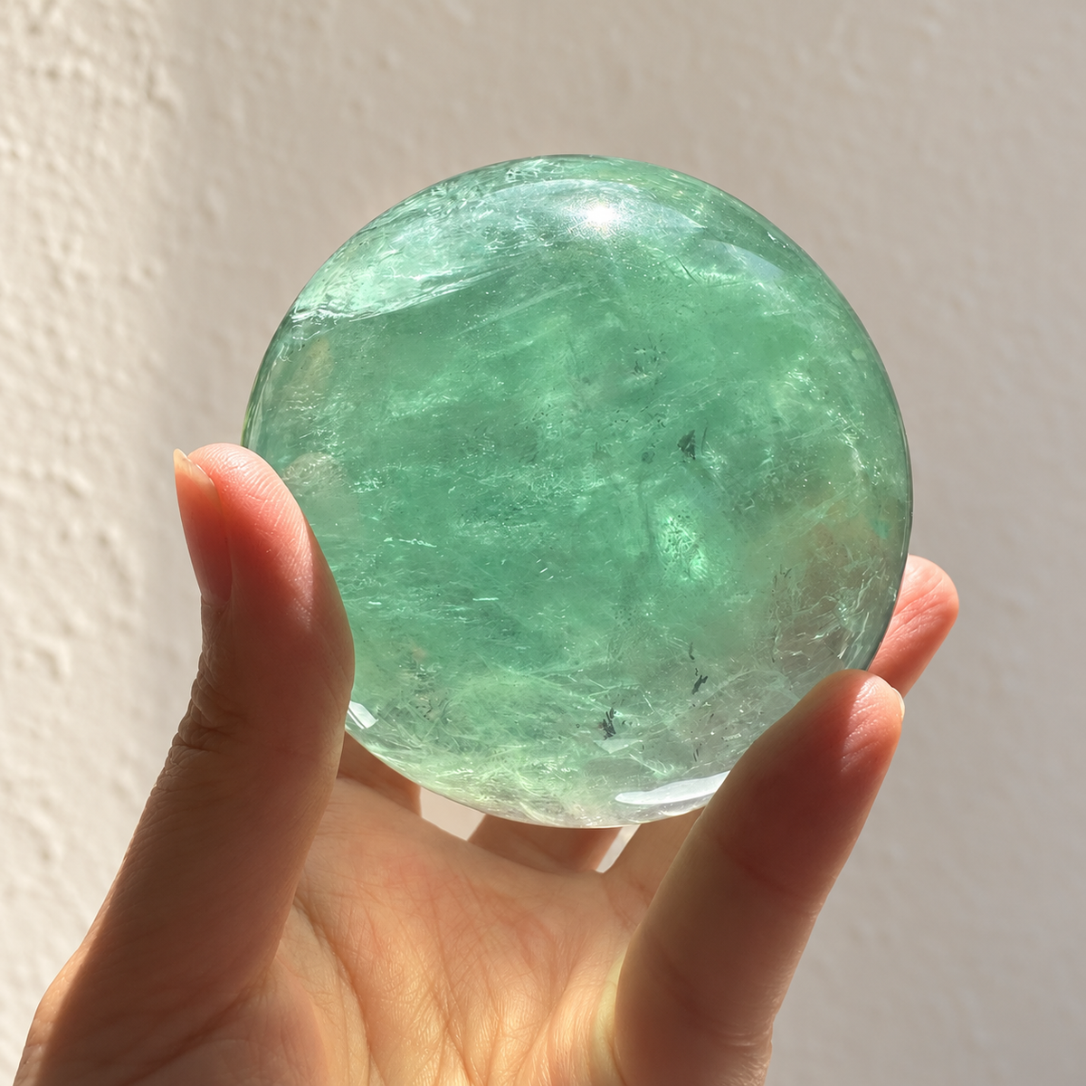 Madagascar green fluorite sphere Exact Piece #2, 787g, 8.2cm / 3.23in, side