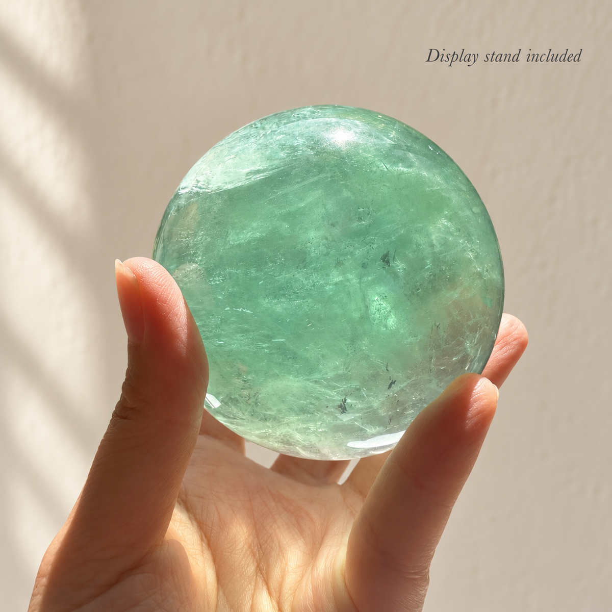 Madagascar green fluorite sphere Exact Piece #2, 787g, 8.2cm / 3.23in, stand included