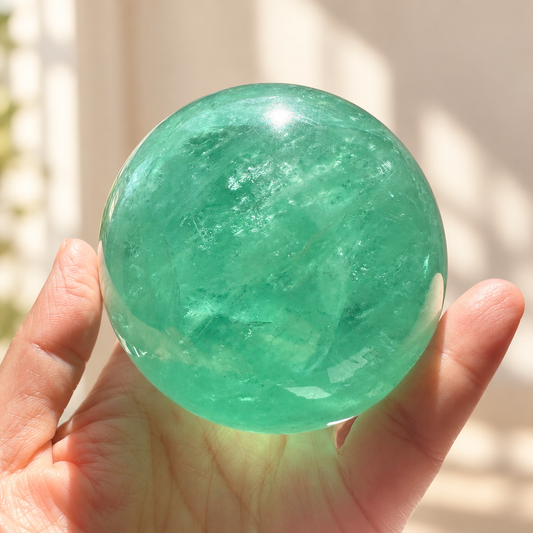 Madagascar green fluorite sphere Exact Piece #3, 725g, 8cm / 3.15in, main
