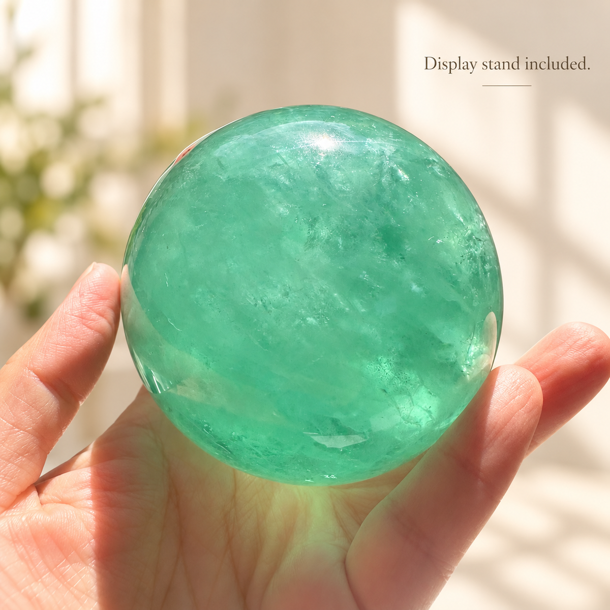 Madagascar green fluorite sphere Exact Piece #3, 725g, 8cm / 3.15in, stand included