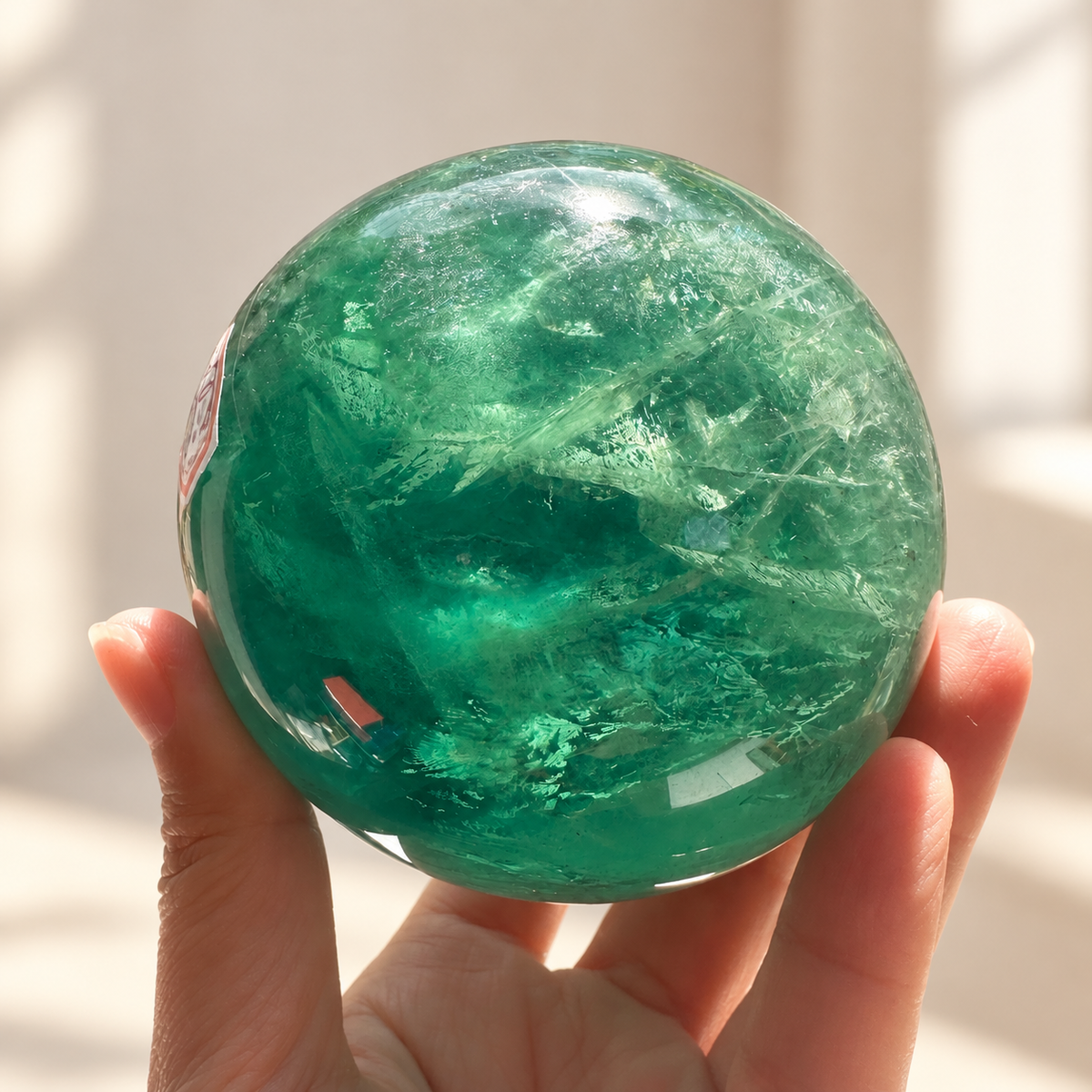 Madagascar green fluorite sphere Exact Piece #4, 925g, 8.6cm / 3.39in, layers