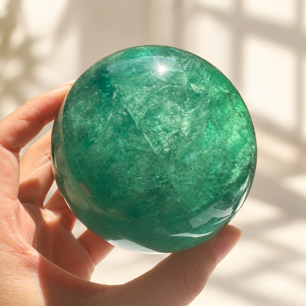Madagascar green fluorite sphere Exact Piece #4, 925g, 8.6cm / 3.39in, main