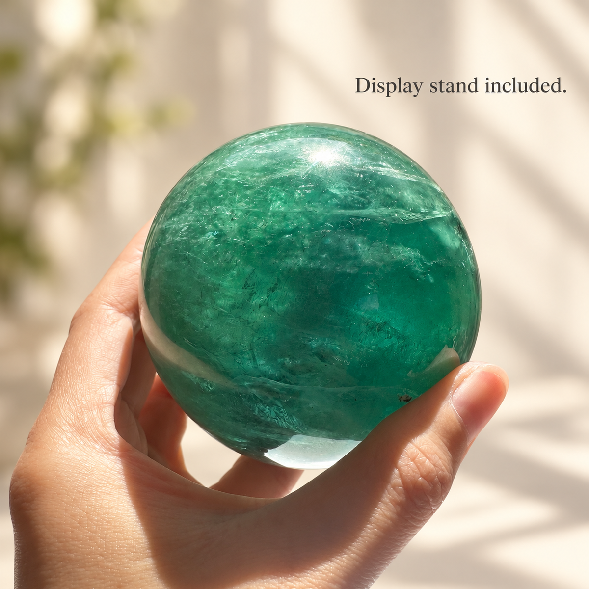 Madagascar green fluorite sphere Exact Piece #4, 925g, 8.6cm / 3.39in, stand included