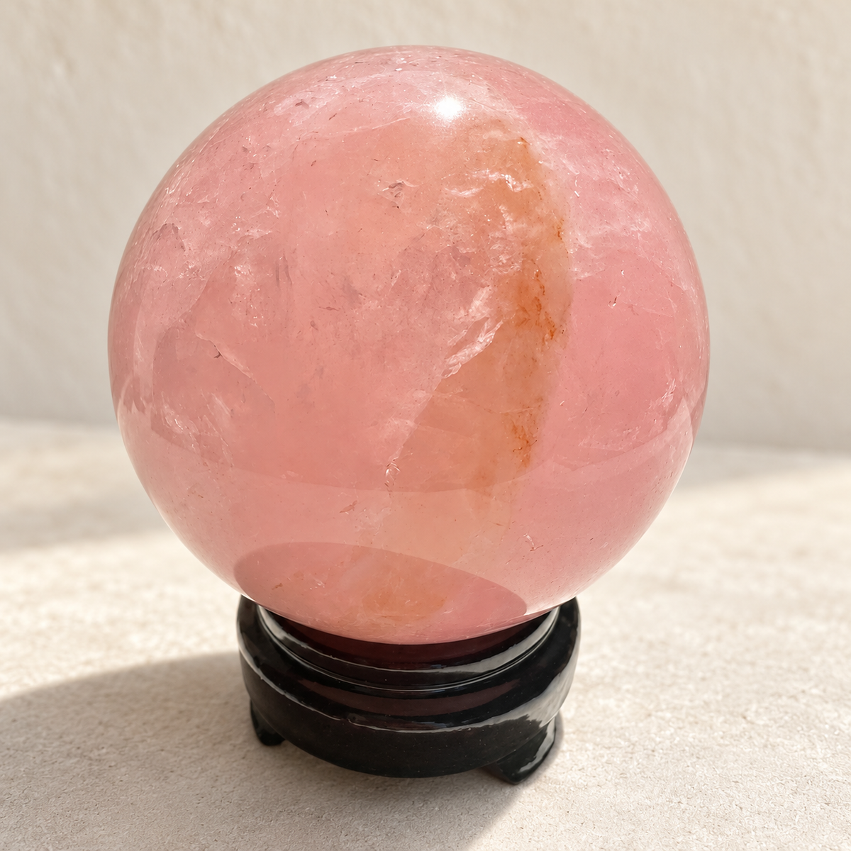 Madagascar rose quartz sphere #2, 1.42kg, 10.3cm / approximately 4.06 inches; close-up