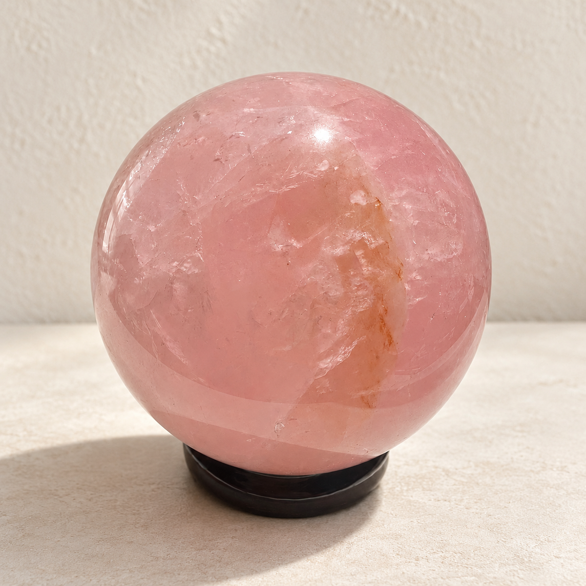 Madagascar rose quartz sphere #2, 1.42kg, 10.3cm / approximately 4.06 inches; detail