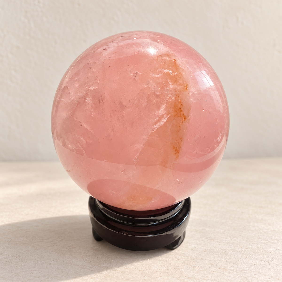 Madagascar rose quartz sphere #2, 1.42kg, 10.3cm / approximately 4.06 inches; inclusions