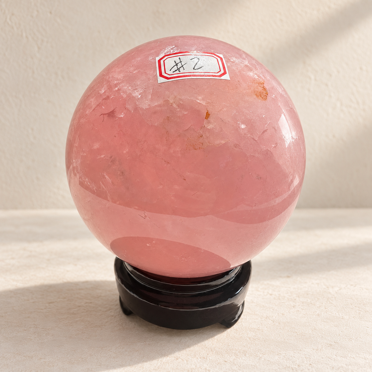 Madagascar rose quartz sphere #2, 1.42kg, 10.3cm / approximately 4.06 inches; number