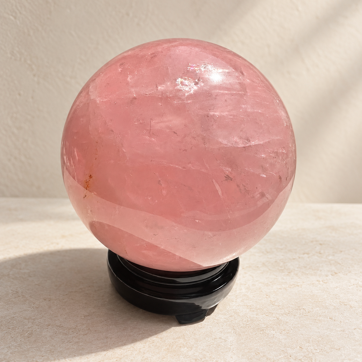 Madagascar rose quartz sphere #2, 1.42kg, 10.3cm / approximately 4.06 inches; reverse