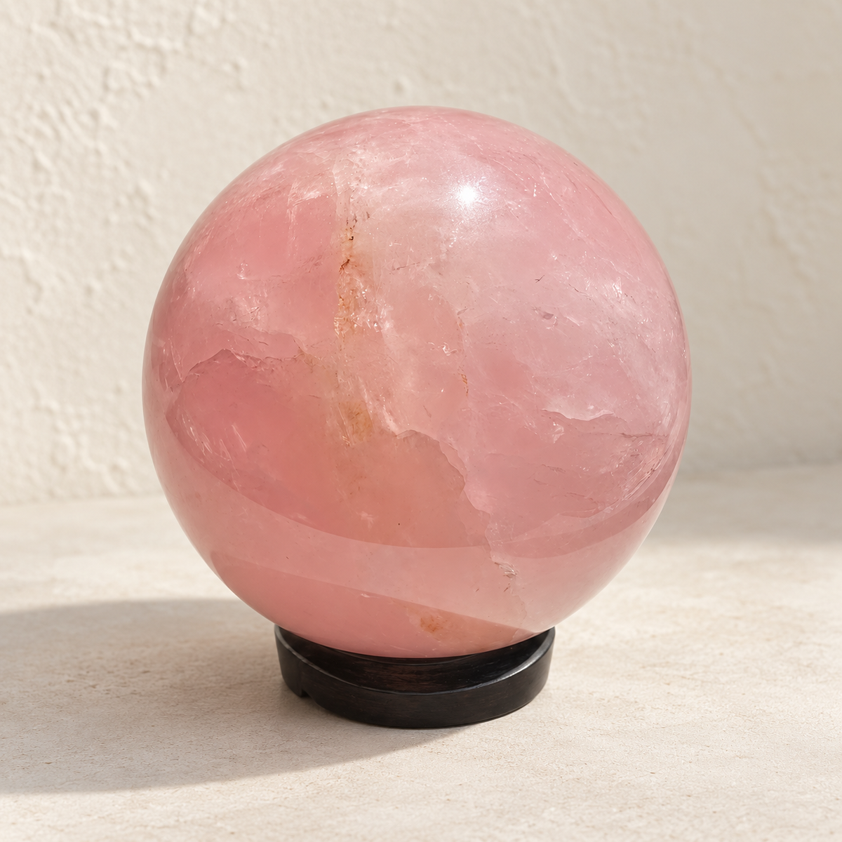 Madagascar rose quartz sphere #2, 1.42kg, 10.3cm / approximately 4.06 inches; side