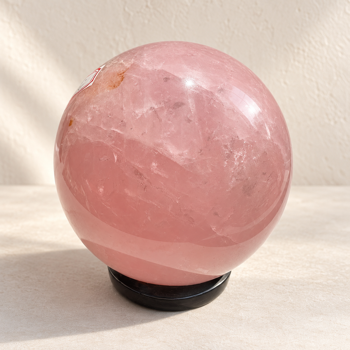 Madagascar rose quartz sphere #2, 1.42kg, 10.3cm / approximately 4.06 inches; veils