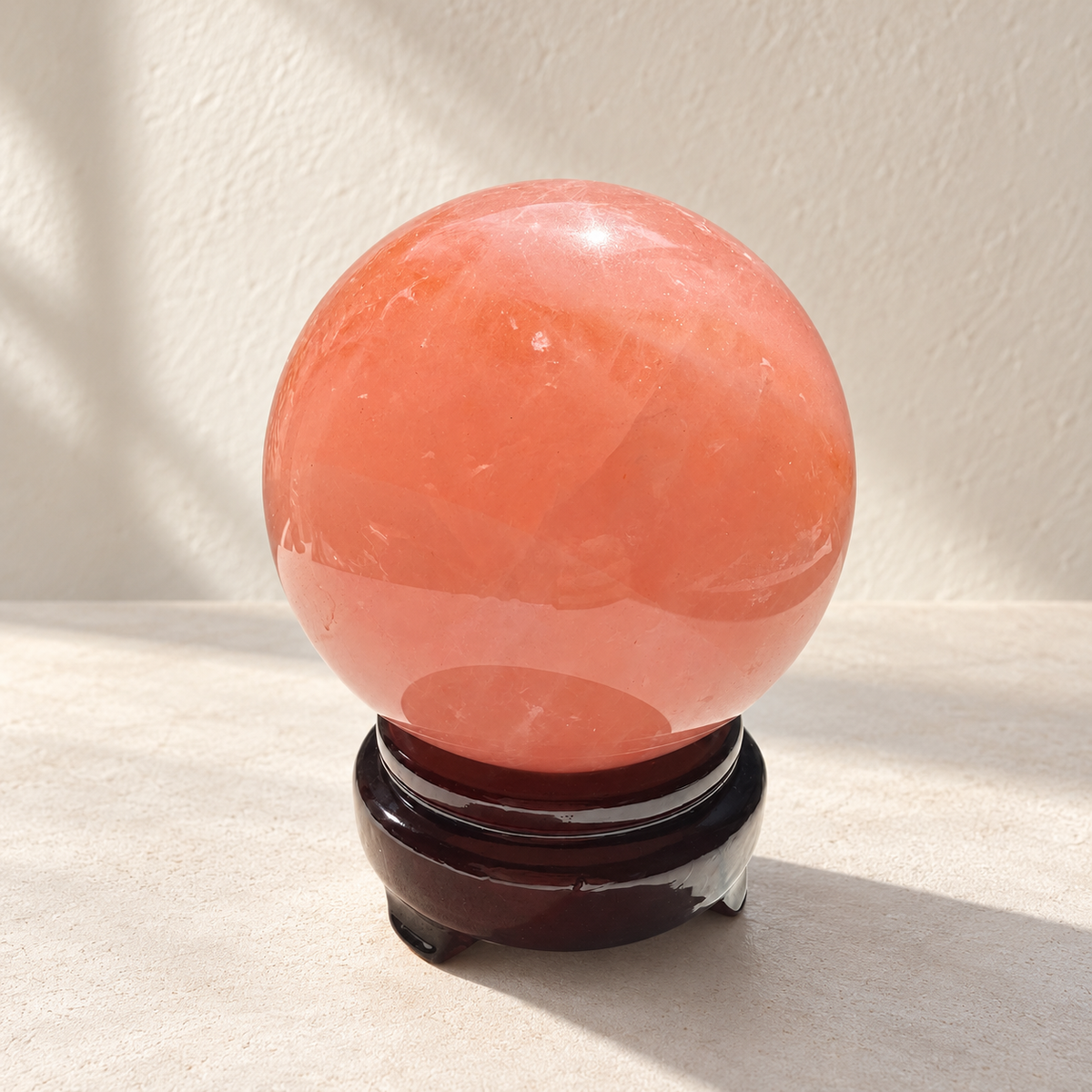 Exact Madagascar rose quartz sphere #4 with stand, 936g, 9cm / approximately 3.54 inches; alternate