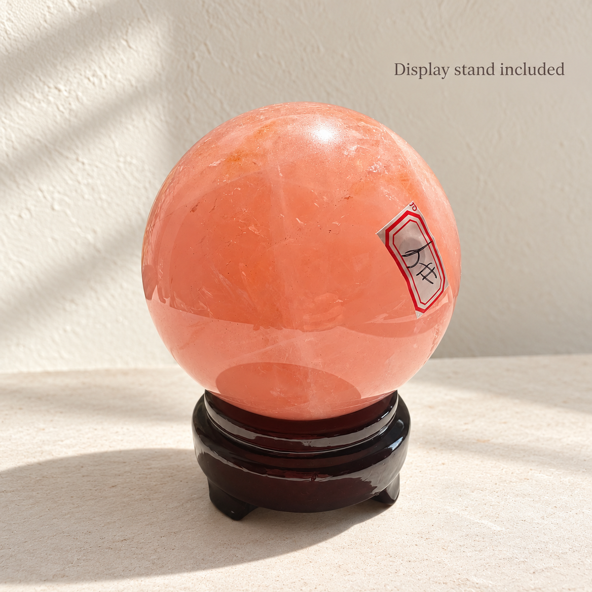 Exact Madagascar rose quartz sphere #4 with stand, 936g, 9cm / approximately 3.54 inches; stand-included